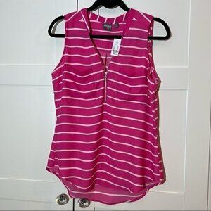 NWT, New‎ York & Company Women's Pink Blouse with White Stripes, Size M